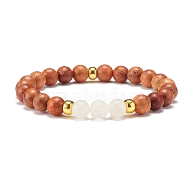 4 pièces 4 style cristal de quartz naturel et roche de lave et bois bracelets extensibles perlés ronds sertis de coeur(BJEW-JB07623)-4