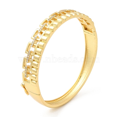 Brass Hollow Square Hinged Bangle with Cubic Zirconia for Women(BJEW-K229-03G)-3