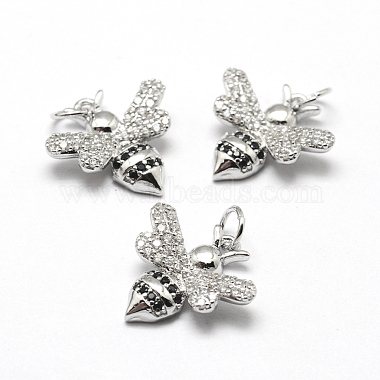 Real Platinum Plated Bees Brass+Cubic Zirconia Charms