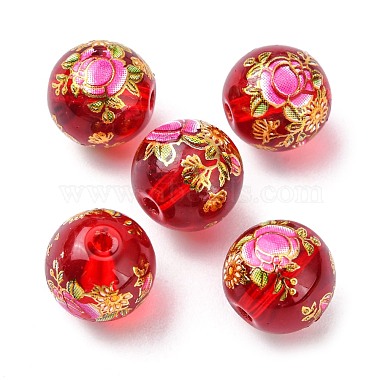 Flower Picture Printed Glass Round Beads(GLAA-J087-10mm-A05)-2