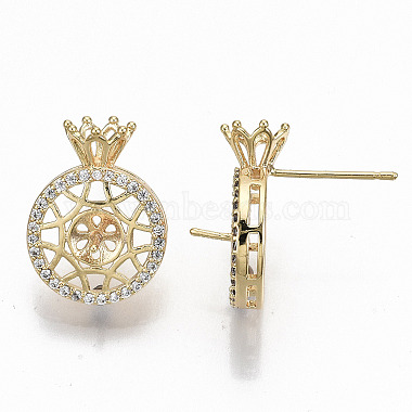 Brass Micro Pave Clear Cubic Zirconia Stud Earring Findings(KK-T062-51G-NF)-3