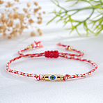 Brass Enamel Evil Eye Beaded Braided Bracelets, Adjustable Polyester Cord Bracelets, Red, 11.02 inch(28cm)(FU6663-5)