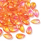Transparent Glass Charms, Dyed & Heated, Teardrop, Pearl Pink, 13.5x8x5.5mm, Hole: 1mm(GLAA-O017-01F-1)