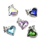 Alloy Glass Pendants, Heart & Butterfly Charm, Faceted, Platinum, Mixed Color, 20x18x5.5mm, Hole: 1.5mm(FIND-E049-06P)
