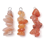 Gradient Color Natural Red Aventurine & Natural Sunstone & Natural Topaz Jade Chip Beaded Pendants, with 304 Stainless Steel Loops, Stainless Steel Color, 28~34x7~10x7~10mm, Hole: 2x3mm, 3pcs/set(PALLOY-JF02791-09)