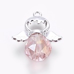 Alloy Pendants, with Acrylic, Angel, Silver Color Plated, Pink, 21x19x10mm, Hole: 1.5mm(PALLOY-A065-39B-AAA)