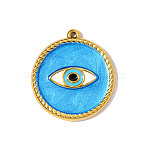 304 Stainless Steel Enamel Pendants, Flat Round with Evil Eye Charms, Mirror Polished Finish, Ion Plating(IP), Real 18K Gold Plated, 21x19mm(STAS-OY008-52G)