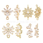 4Pcs 4 Styles K9 Glass & Cubic Zirconia Connector Charms, Flower Links with Golden Tone Brass Findings, Clear, 14.5~20.5x8~20x3.5~4.3mm, Hole: 1~1.8mm, 1pc/style(FIND-YW0011-98)
