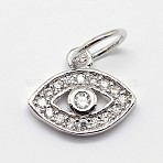 CZ Brass Micro Pave Cubic Zirconia Evil Eye Charms, Cadmium Free & Lead Free, Platinum, 9x11x2mm, Jump Ring: 5x0.8mm(X-ZIRC-L018-10P)