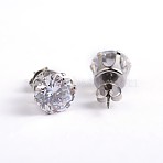 Flat Round 304 Stainless Steel Cubic Zirconia Stud Earrings, Clear, 5mm, Pin: 0.9mm(EJEW-H306-38-5mm-A)