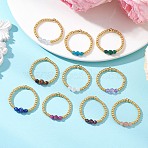 Adjustable Natural Gemstone Finger Rings, with Glass Beads, Stretch Rings, Mixed Color, 18mm(RJEW-JR01013)