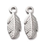 304 Stainless Steel Pendants, Leaf, Stainless Steel Color, 15.5x6x1.5mm, Hole: 1.8mm(STAS-B024-13P)