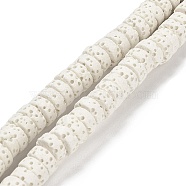 Natural Lava Rock Dyed Beads Strands, Flat Round/Disc, Heishi Beads, White, 6~6.5x3mm, Hole: 1.2mm, about 62pcs/strand, 7.87 inch(20cm)(G-L586-A01-14)