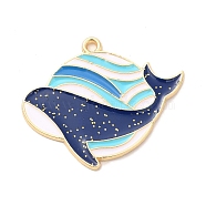 Alloy Enamel Pendants, with Sequins, Shark Shape Charm, Golden, Sky Blue, 25x31x1mm, Hole: 2mm(ENAM-B055-01A)