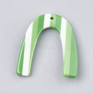 Resin Pendants, U Shape with Stripe Pattern, Light Green, 38x32~35x3~4mm, Hole: 1.5mm(CRES-T008-38F)