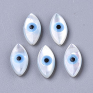 Natural White Shell Mother of Pearl Shell Beads, with Synthetic Turquoise, Horse Evil Eye with Evil Eye, Deep Sky Blue, 12x6x3mm, Hole: 0.7mm(X-SSHEL-N034-56B-01)