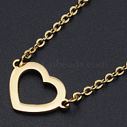 201 Stainless Steel Pendants Necklaces, with Cable Chains and Lobster Claw Clasps, Heart, Golden, 16.92 inch(43cm), 2mm(NJEW-S105-JN521-2)