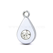 Platinum Plated Alloy Glass Rhinestone Charms, DIY Accessories for Jewelry Pendant Making, Birthstone Color Style Rhinestone, Teardrop, Clear, 14x8mm(PALLOY-TAC0015-01D)