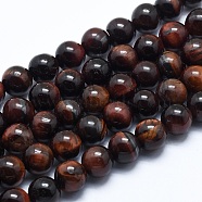 Natural Tiger Eye Bead Strands, Dyed & Heated, Round, Grade AB, 8mm, Hole: 1.2mm, about 48pcs/strand, 14.7 inch(37.5cm)(G-P370-03-8mm)