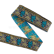 Ethnic Style Embroidery Polyester Ribbons, Leaf Pattern, Pale Turquoise, 1-3/8 inch(34mm), about 7.66 Yards(7m)/Roll(OCOR-WH0067-74G)
