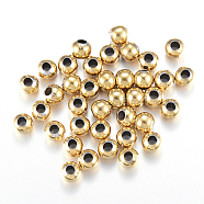 Round Vacuum Plating 304 Stainless Steel Beads, Golden, 5mm, Hole: 2mm(STAS-F105-03-5mm)
