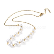 Plastic Pearl Graduated Beaded Necklace, with Vacuum Plating 304 Stainless Steel Cable Chains, Golden, 17.52 inch(44.5cm)(NJEW-F317-02G)