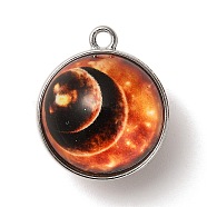 Galaxy Theme Luminous Glass Ball Pendants, Glow in the Dark, with Platinum Tone Alloy Edge, Tomato, 25x21.5x20~21mm, Hole: 2mm(GLAA-D021-01P-06)