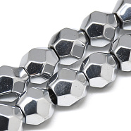 Electroplate Non-magnetic Synthetic Hematite Beads Strands, Faceted Round, Platinum Plated, 9x10x9mm, Hole: 1mm, about 43pcs/strand, 15.7 inch(G-T061-32C)
