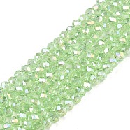 Electroplate Glass Beads Strands, AB Color Plated, Faceted, Rondelle, Pale Green, 2.9~3.3x2mm, Hole: 0.8mm, about 148~150pcs/strand, 15.55~15.75 inch(39.5~40cm)(EGLA-A044-T2mm-B09)