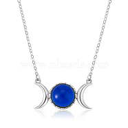 Triple Moon Goddess Cubic Zirconia Pendant Necklace, Sterling Silver Jewelry for Women, Blue, 15.75 inch(40cm)(JN1091B)