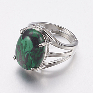 Synthetic Malachite Wide Band Finger Rings, with Brass Ring Findings, Oval, 18mm(RJEW-K224-A17-1)