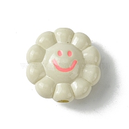 Dopamine Style Opaque Acrylic Beads, Flower with Smiling, White, 23.5x24x11.5mm, Hole: 3.5mm(SACR-Z002-01D)