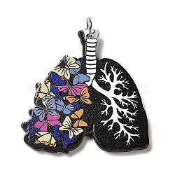 Perfect Printed Acrylic Pendants, with Iron Jump Ring, Lung Charms, Butterfly, Black, 40x38x2.5mm, Hole: 5mm(OACR-G018-01A)