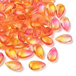 Transparent Glass Charms, Dyed & Heated, Teardrop, Pearl Pink, 13.5x8x5.5mm, Hole: 1mm(GLAA-O017-01F-1)