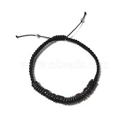 Coconut & Non-magnetic Synthetic Hematite Braided Bead Bracelet, Stone Bracelet for Men Women, Black, Inner Diameter: 2-1/8 inch(5.5cm)(BJEW-PH01415-02)