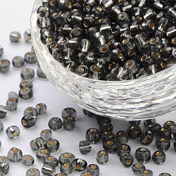 6/0 Glass Seed Beads, Silver Lined Round Hole, Round, Light Grey, 4mm, Hole: 1.5mm, about 6639 pcs/pound(SEED-A005-4mm-52)