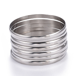Fashion 304 Stainless Steel Buddhist Bangle Sets, Stainless Steel Color, 2-5/8 inch(6.8cm), 7pcs/set(BJEW-L664-024D-P)
