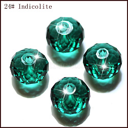 K9 Glass, Imitation Austrian Crystal Beads, Grade AAA, Faceted, Rondelle, Teal, 10x7mm, Hole: 0.9~1mm(SWAR-F068-8x10mm-24)