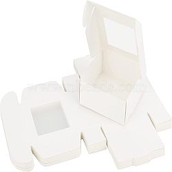 Kraft Paper Cardboard Jewelry Boxes, with PVC Window, Square, White, Box: 8.5x8.5x3.5cm(CON-FH0001-31A)