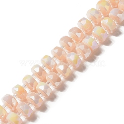 Glass Beads Strands, Faceted, Flat Round, Light Salmon, 8x5mm, Hole: 1.2mm, about 80pcs/strand, 21.65 inch(55cm)(GLAA-G097-05E)