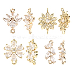 4Pcs 4 Styles K9 Glass & Cubic Zirconia Connector Charms, Flower Links with Golden Tone Brass Findings, Clear, 14.5~20.5x8~20x3.5~4.3mm, Hole: 1~1.8mm, 1pc/style(FIND-YW0011-98)