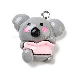 Opaque Resin Pendants, Animal Charms with Platinum Tone Iron Loops, Gray, Koala, 25x25x10mm, Hole: 2mm(RESI-Z028-01C)