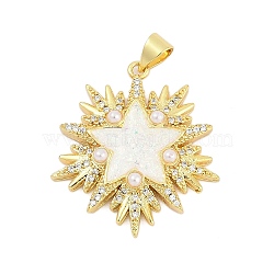 Brass Micro Pave Clear Cubic Zirconia Pendants, Star, with Synthetic Opal and ABS Plastic Imitation Pearl, Long-Lasting Plated, Rack Plating, Lead Free & Cadmium Free, Real 18K Gold Plated, 27x24x5mm, Hole: 3.5x4.7mm(KK-I723-16G)