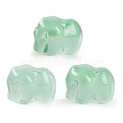 Spray Painted Glass Beads, Elephant, Medium Aquamarine, 11x14x9.5mm, Hole: 1.2mm(GLAA-Z007-04F)