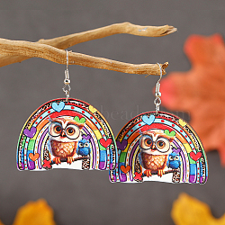 Print Wooden Dangle Earrings for American Independence Day, Platinum, Owl(LT3573-1)