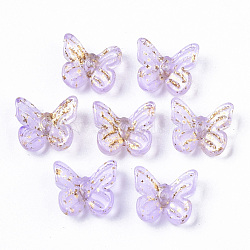 Transparent Spray Painted Glass Charms, with Golden Foil, Butterfly, Lilac, 10x11x3mm, Hole: 1.2mm(GLAA-N035-08A-B04)