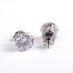 Flat Round 304 Stainless Steel Cubic Zirconia Stud Earrings, Clear, 5mm, Pin: 0.9mm(EJEW-H306-38-5mm-A)