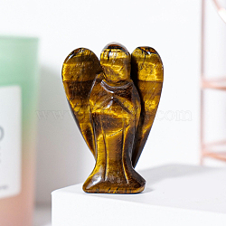 Natural Tiger Eye Angel Figurine Display Decorations, Reiki Energy Stone Ornaments, 50x35mm(G-PW0007-060J)