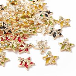 Brass Enamel Pendants, Nickel Free, Star with Unicorn, Real Gold Plated, Mixed Color, 15.5x14x3.5mm, Hole: 1mm(KK-T049-024G-M-NF)