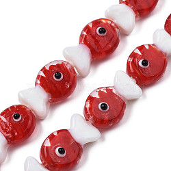 Handmade Lampwork Beads Strands, Fish, Dark Red, 19~20x12.5x9mm, Hole: 0.8mm, about 25pcs/strand, 18.90 inch(48cm)(LAMP-N021-41-A03)